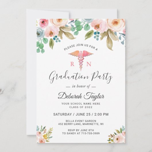 Waterverf Floral Neurse Afstuderen Foto Afstuderen Kaart (Voorkant)