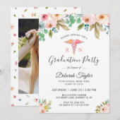 Waterverf Floral Neurse Afstuderen Foto Afstuderen Kaart (Voorkant / Achterkant)