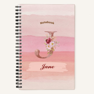 Waterverf Floral Notitieboek - Initiaal J
