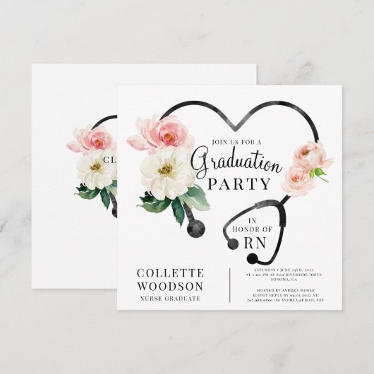Waterverf Floral Nurse Afstuderen Kaart (Voorkant / Achterkant)