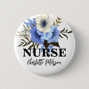 Waterverf Floral Nurse Name Tag Ronde Button 5,7 Cm