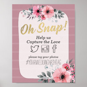 Waterverf Floral Oh Snap Hashtag Wedding Decor Poster