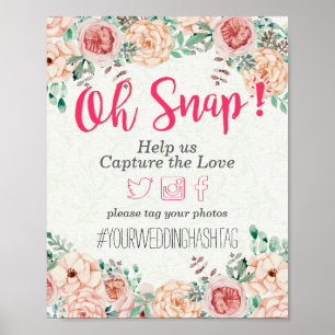 Waterverf Floral Oh Snap Hashtag Wedding Sign Poster