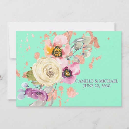 Waterverf Floral op Neo Munt met Roos Gold Kaart (Achterkant)