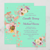 Waterverf Floral op Neo Munt met Roos Gold Kaart (Voorkant / Achterkant)