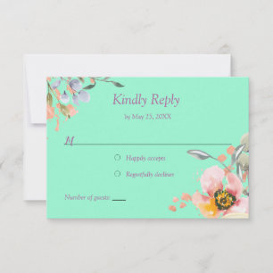 Waterverf Floral op Neo Munt met Roos Gold RSVP Kaartje
