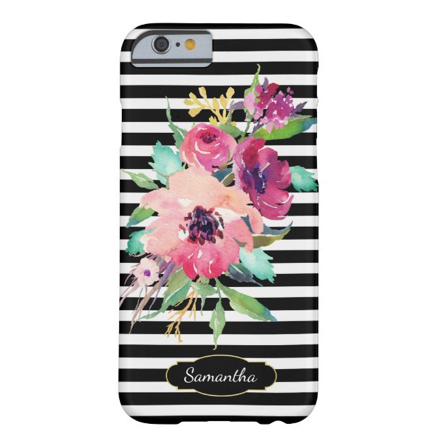 Waterverf Floral op staven met monogram Case-Mate iPhone Case (Achterkant)