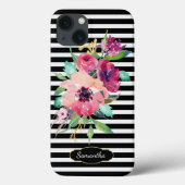 Waterverf Floral op staven met monogram Case-Mate iPhone Case (Achterkant)
