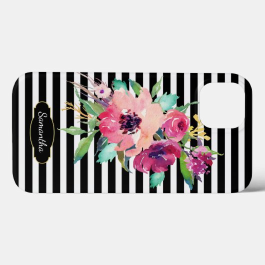 Waterverf Floral op staven met monogram Case-Mate iPhone Case (Achterkant (horizontaal))