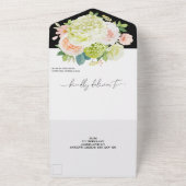 Waterverf Floral op zwarte bruiloft All In One Uitnodiging (Buitenkant)