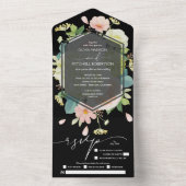 Waterverf Floral op zwarte bruiloft All In One Uitnodiging (Binnen)