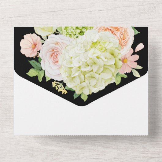 Waterverf Floral op zwarte bruiloft All In One Uitnodiging (Achterkant)