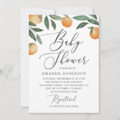 Waterverf floral oranje citrus script baby shower kaart (Voorkant)
