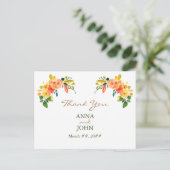 Waterverf floral oranje Dank u wel Briefkaart (Staand voorkant)