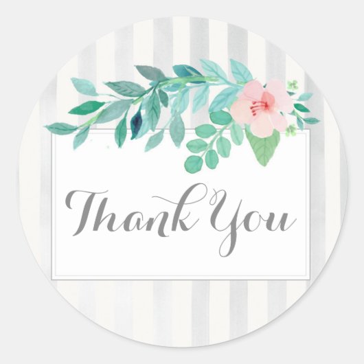 Waterverf Floral over Modern Striped Hartelijk dan Ronde Sticker (Voorkant)