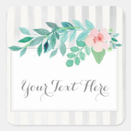 Waterverf Floral over Moderne Stripes Coral & Aqua Vierkante Sticker