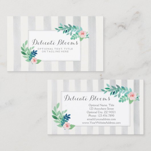 Waterverf Floral over Moderne Stripes Coral & Aqua Visitekaartje (Voorkant / Achterkant)