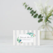 Waterverf Floral over Moderne Stripes Coral & Aqua Visitekaartje (Staand voorkant)