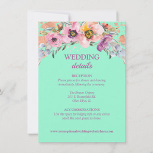 Waterverf Floral over Neo Mint Wedding Reception Kaart