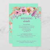 Waterverf Floral over Neo Mint Wedding Reception Kaart (Voorkant / Achterkant)