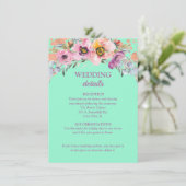 Waterverf Floral over Neo Mint Wedding Reception Kaart (Staand voorkant)