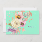 Waterverf Floral over Neo Mint Wedding Reception Kaart (Achterkant)