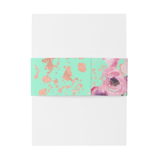 Waterverf Floral over Neo Mint Wedding Uitnodigingen Wikkel (Achterkant Voorbeeld)