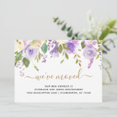 Waterverf Floral Paars Gold Moving Aankondiging (Staand voorkant)
