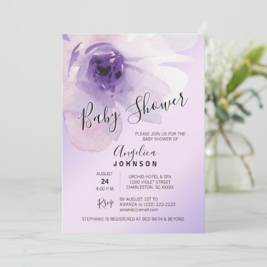 Waterverf Floral Paars Lavender Baby shower Kaart (Staand voorkant)