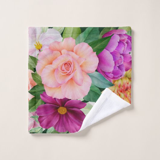 Waterverf Floral Paars roze monogram Bad Handdoek (Wasdoekje)