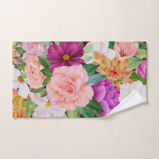 Waterverf Floral Paars roze monogram Bad Handdoek (Handdoek)