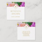 Waterverf Floral Paars roze rozen Modern Vierkante Visitekaartje (Voorkant / Achterkant)