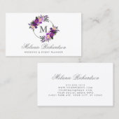 Waterverf Floral Paars Ultra Violet Monogram Visitekaartje (Voorkant / Achterkant)