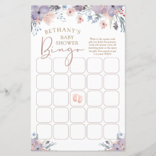 Waterverf Floral Paars Violet Baby shower Bingo