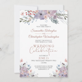 Waterverf Floral Paarse bruiloft viering Kaart