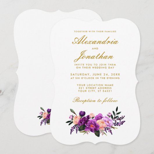 Waterverf Floral Paarse Ultra Violet Wedding BR Kaart (Voorkant / Achterkant)