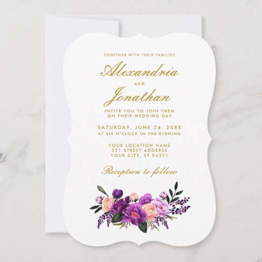 Waterverf Floral Paarse Ultra Violet Wedding BR Kaart (Voorkant)