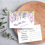 Waterverf Floral Paarse Wisteria Save the Date Aankondigingskaart<br><div class="desc">Waterverf Bloemen Bewaar de datum, druppelen in wisteria, die u kunt bewerken voor elke gelegenheid. Je speciale date is aan de voorzijde in paarse handgeschreven schrift, omlijst met waterverf wisteria bloemen in tinten van paarse, lavendel, roze en mauve met een beetje groen. De achterkant van het briefkaart is klaar voor...</div>