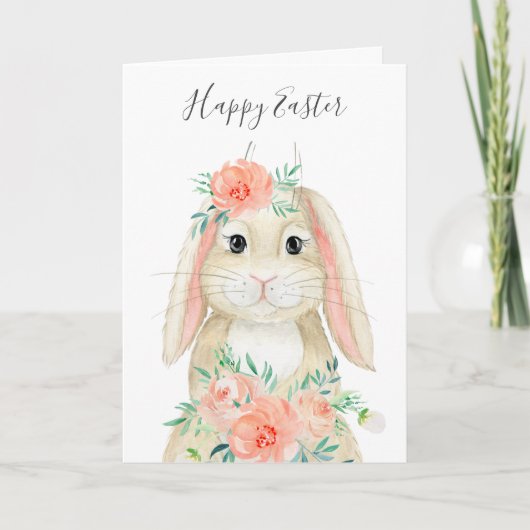  Waterverf Floral Paasbunny Feestdagen Kaart (Voorkant)