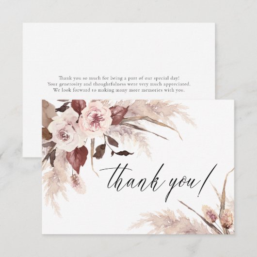 Waterverf Floral Pampas Grass Boho Wedding Bedankkaart (Voorkant / Achterkant)