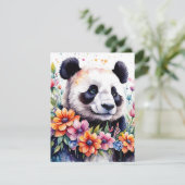 Waterverf Floral Panda Beer Wenskaart Feestdagenkaart (Staand voorkant)