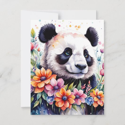 Waterverf Floral Panda Beer Wenskaart Feestdagenkaart (Voorkant)