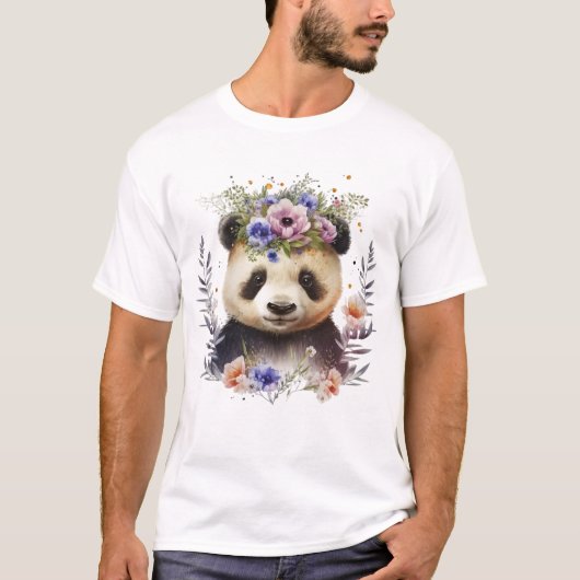 Waterverf Floral Panda Schattige T-shirt (Voorkant)
