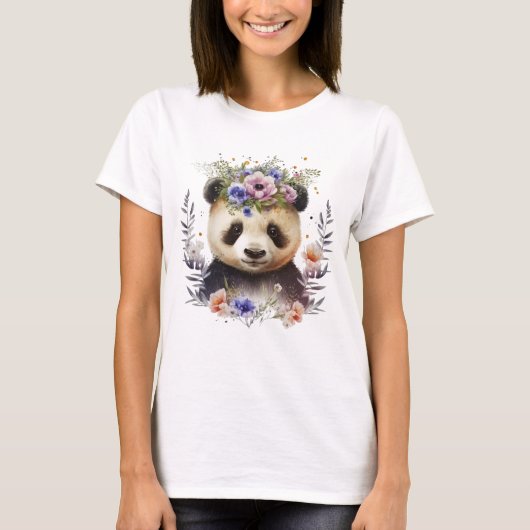 Waterverf Floral Panda Schattige T-shirt (Voorkant)