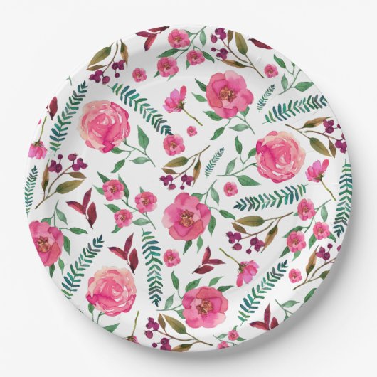 Waterverf Floral Papieren Bordje (Voorkant)