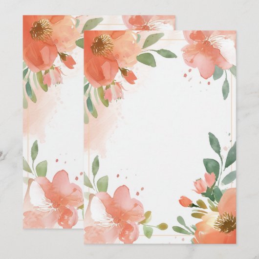 Waterverf Floral Pastel Blank Kaart (Voorkant / Achterkant)