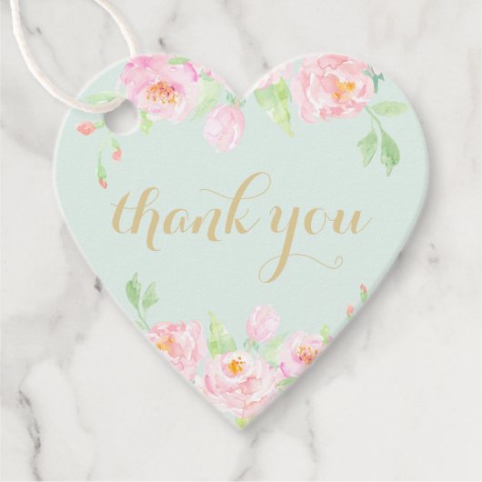 Waterverf Floral Pastel Green Hartelijk dank Bedankjes Labels (Voorkant)