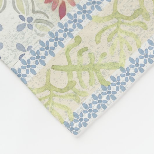 WATERVERF Floral Patchwork Pattern Blue Tan Fleece Deken (Hoek)