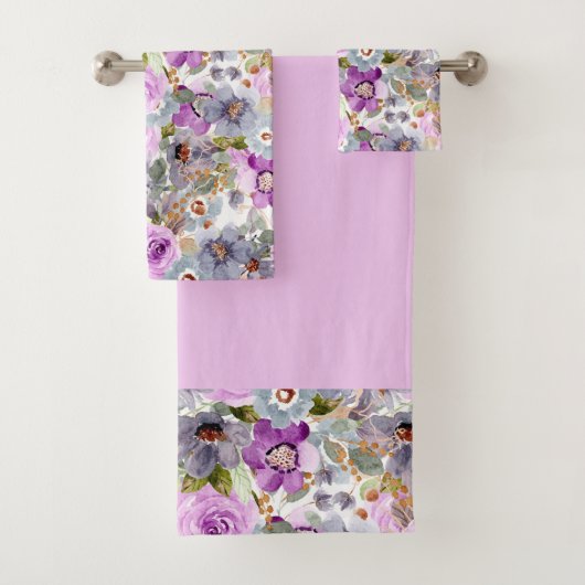 Waterverf Floral Patroon 3 Ring Multomap Bad Handdoek (Insitu)
