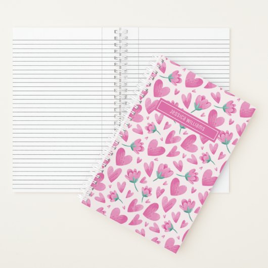 Waterverf Floral Patroon Roze Ventilator Stempel H Notitieboek (Binnen)